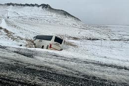 Road closed due to bus off the road in Iceland