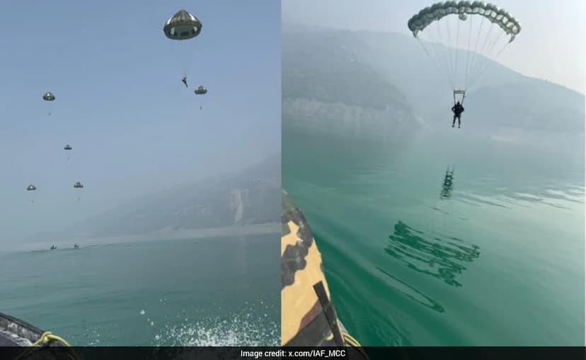 Indian Air Force and Army Conduct Joint Para-Drop Exercises Over Uttarakhand Lake