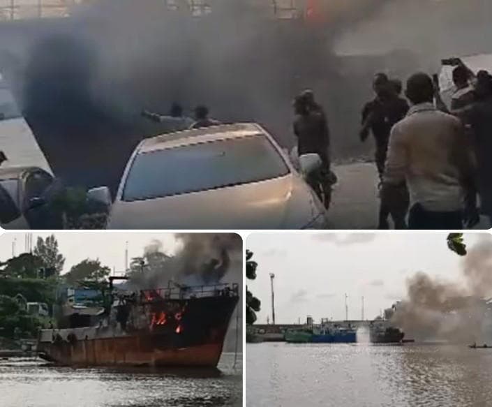Fire guts ship at Kirikiri Canal