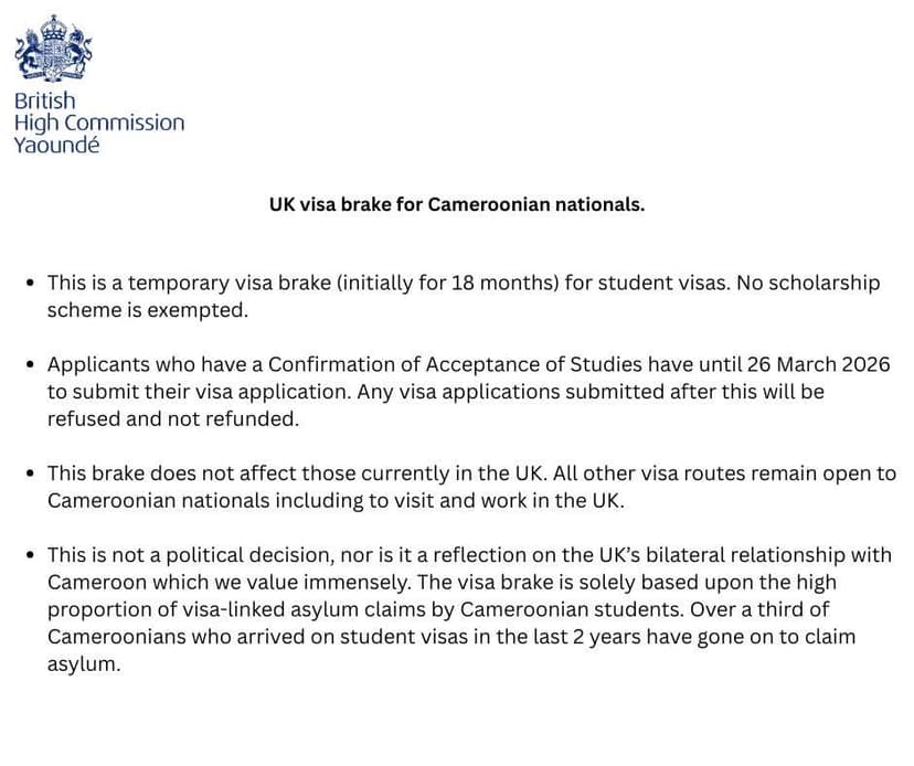 British High Commission Suspends Student Visas for Cameroonian Nationals