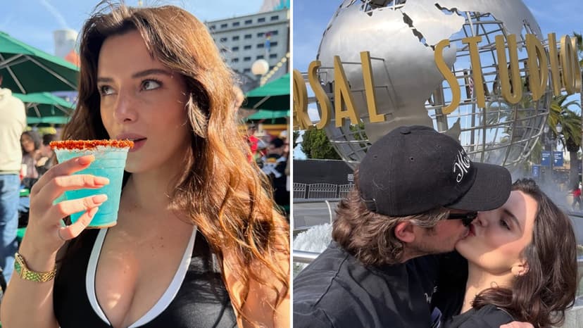 Bella Thorne Packs on PDA With Fiancé Mark Emms at Universal Studios