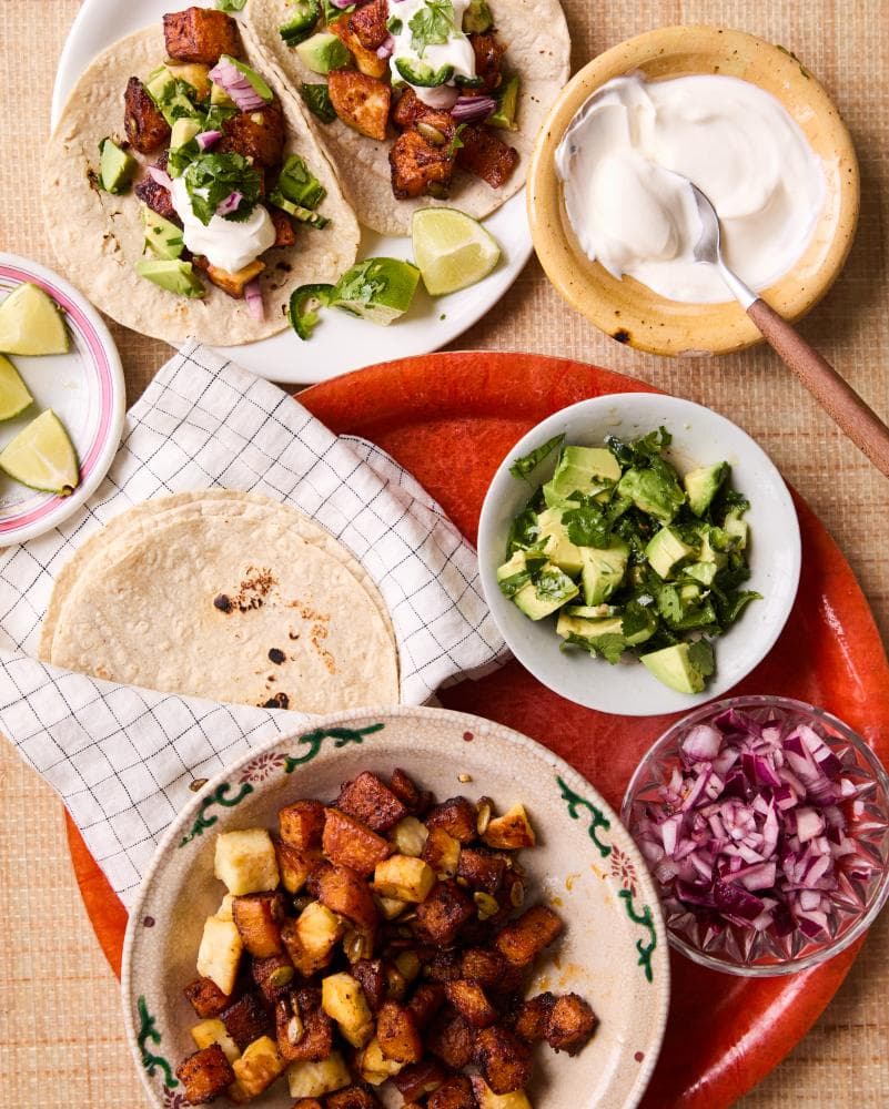 Georgina Hayden’s quick and easy recipe for roast butternut squash, halloumi and avocado tacos | Quick and easy