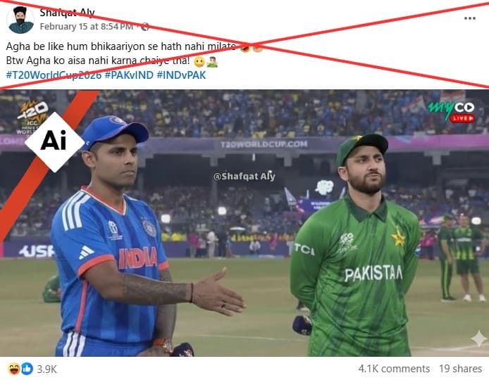 Image of Pakistan cricket captain ignoring Indian skipper's handshake is AI-generated