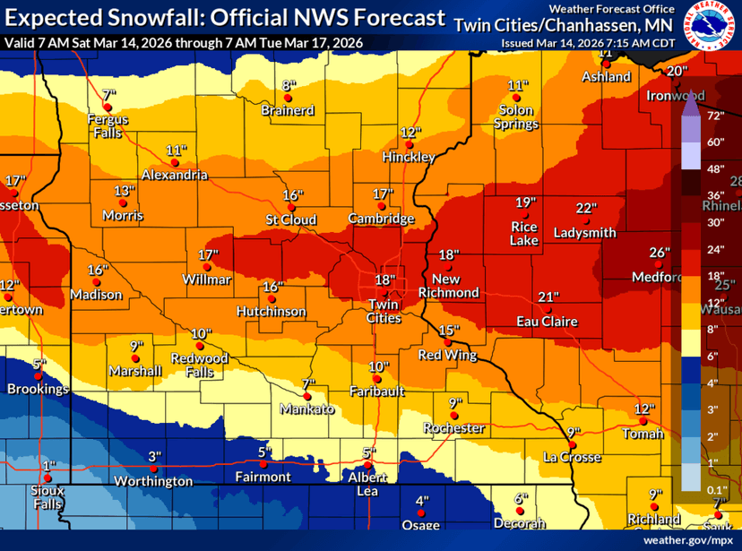 Minnesota's Twin Cities Brace for 12-18 Inches of Snow, Blizzard Warnings Issued