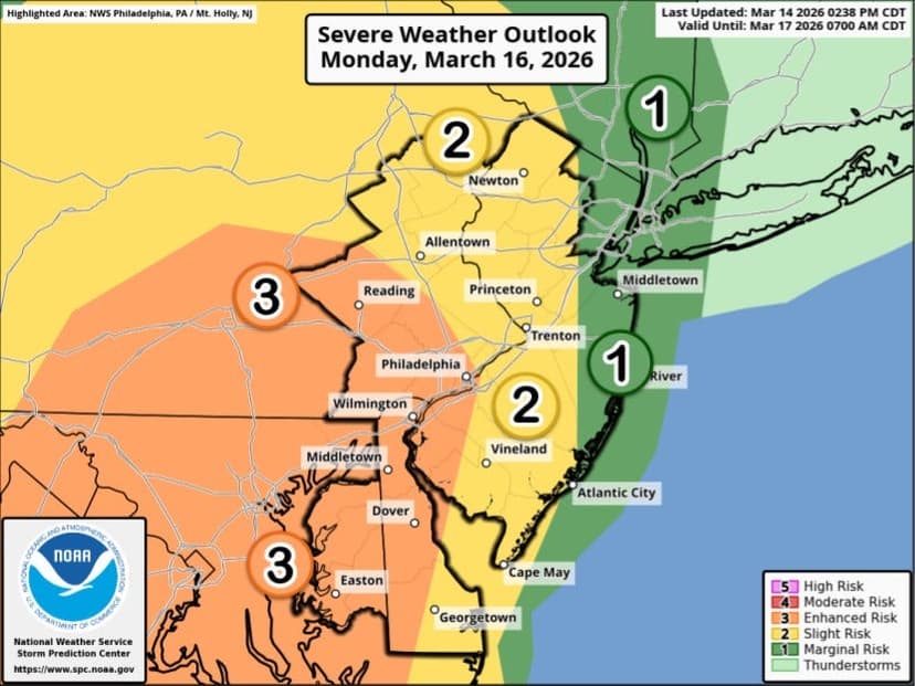 Severe Thunderstorm and Tornado Threat in Delaware