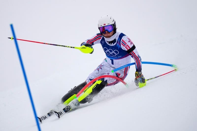 Norway's McGrath Leads Olympic Slalom as Braathen Skis Out