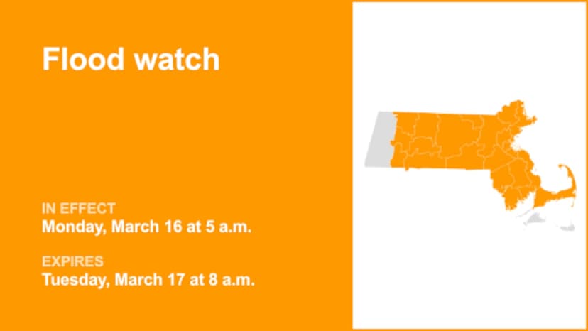 Flood Watch Issued for 11 Massachusetts Counties
