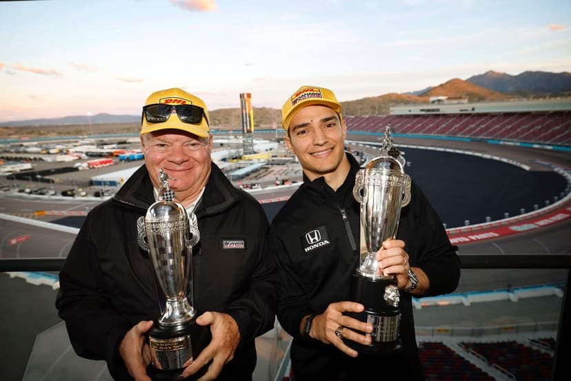 Alex Palou and Chip Ganassi Receive Baby Borg Trophies for Indianapolis 500 Win