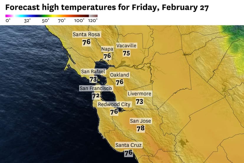 Bay Area Temperatures Surge into the 70s