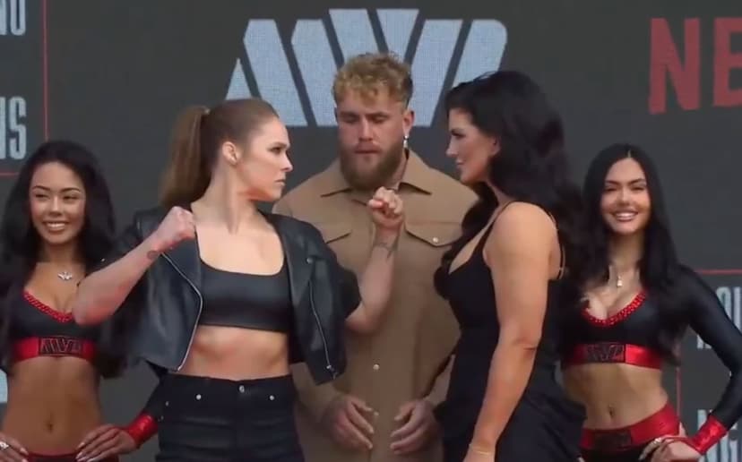 Staredowns! Gina Carano smirks off smaller Ronda Rousey, Francis Ngannou towers over Phillipe Lins