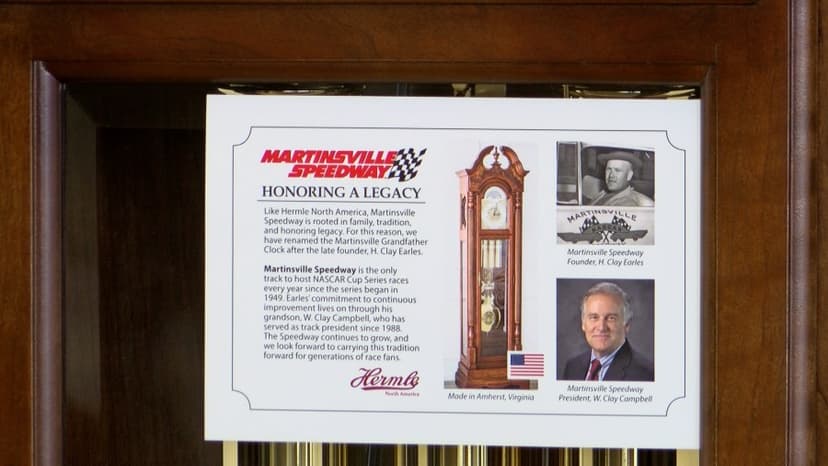 Hermle North America names their Martinsville Speedway clock after H. Clay Earles