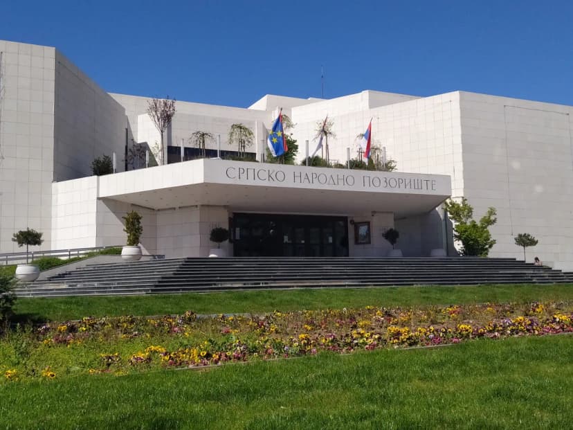 Parts fell from the canopy at the entrance to the Serbian National Theatre in Novi Sad