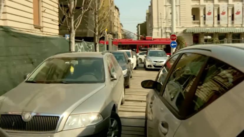 Illegal Parking on Republic Square in Belgrade Amidst Construction