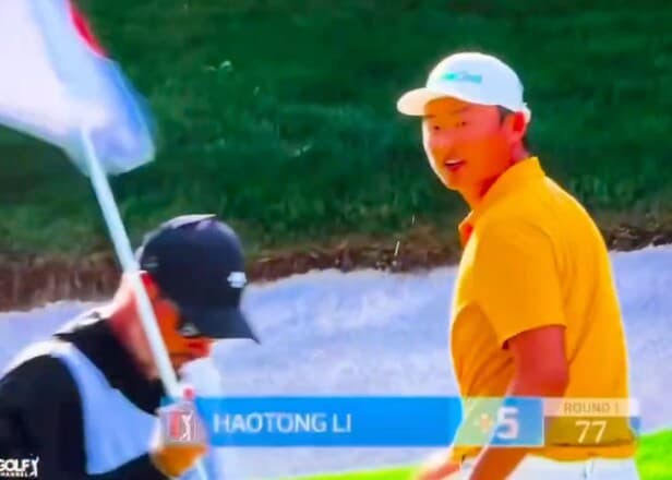 Haotong Li has TESTY exchange with caddie following 18th hole double bogey at Bay Hill