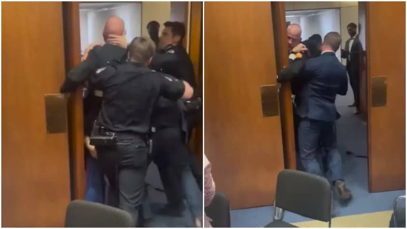 Protestor injured during anti-Iran war demonstration at Senate hearing