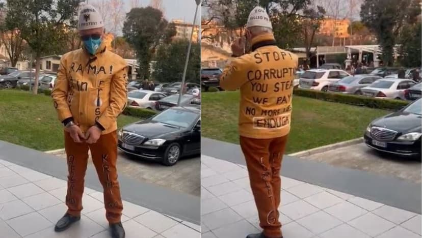 Albanian Citizen Protests Government with Handcuffs, Message to Rama