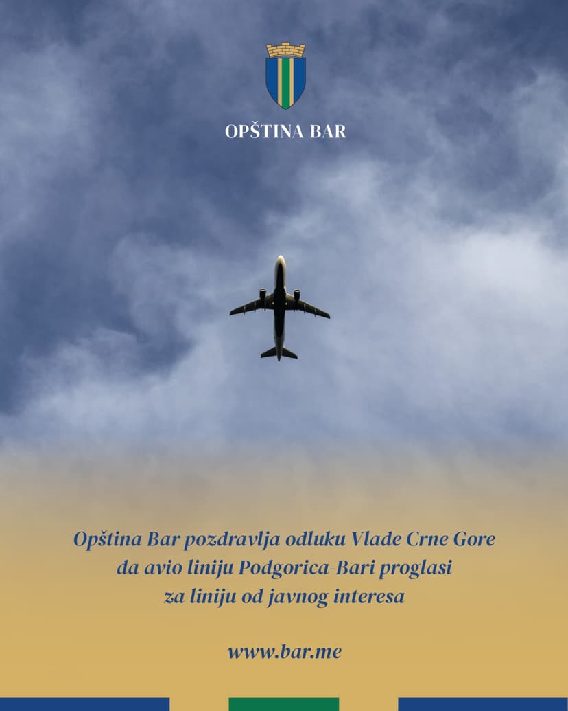 Bar Municipality Welcomes Podgorica-Bari Air Route for Tourism and Economy