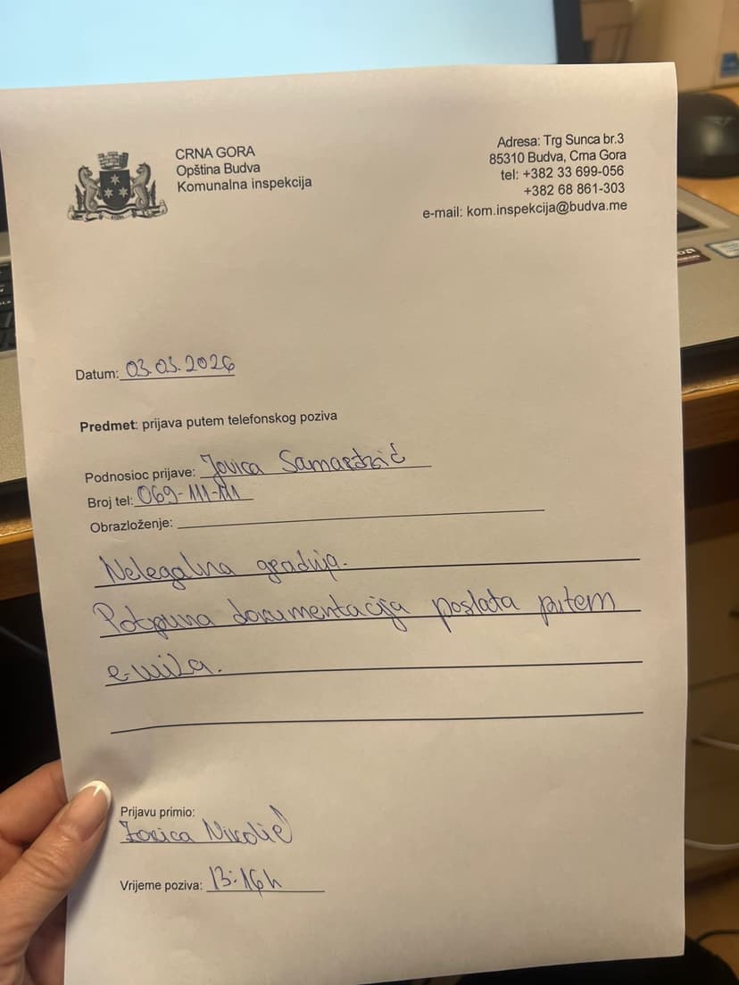 Property Owner Alleges Illegal Construction in Rafailovići, Montenegro