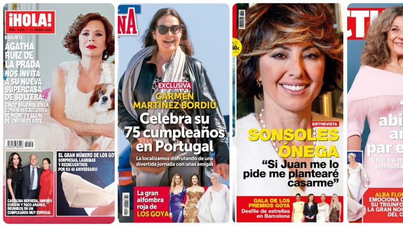 
                                                                                                                                     Ágatha Ruiz de la Prada, Carmen Martínez-Bordiú, Sonsoles Onega y Lolita protagonizan las portadas
                                                                                                                                 