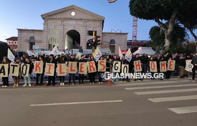 Protest Against USS G. Ford Aircraft Carrier in Chania