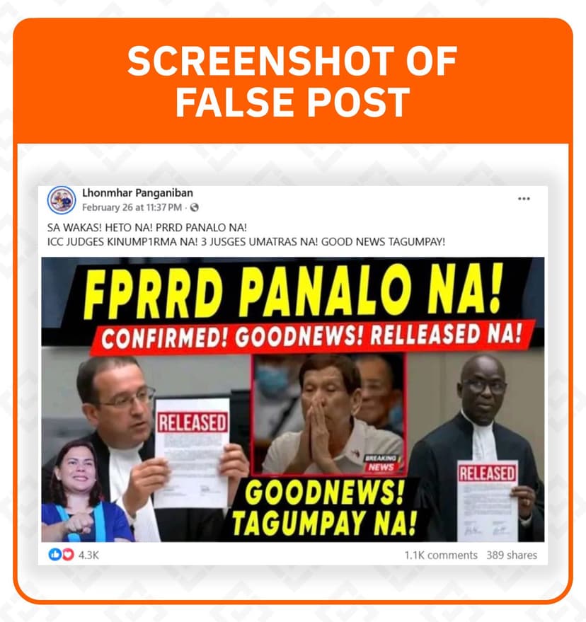 FACT CHECK: ICC judges did not withdraw from Duterte case