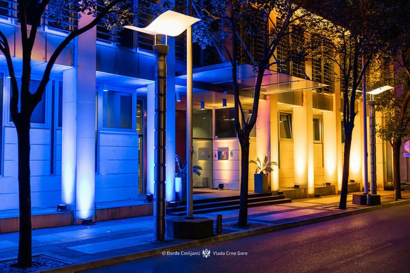 Montenegrin Government Building Illuminated in Ukrainian Flag Colors