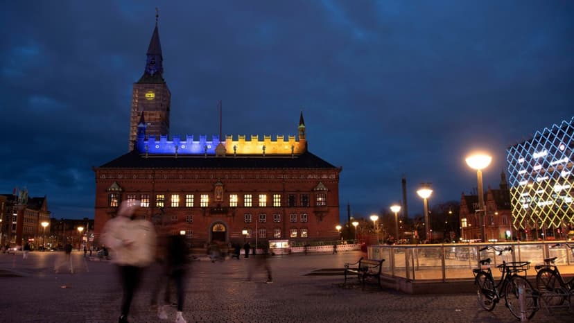 Copenhagen City Hall Lit in Ukrainian Colors for Invasion Anniversary