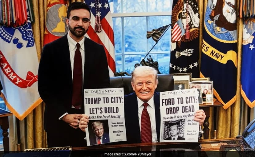 Zohran Mamdani Shows Donald Trump Mock Newspaper To Seek $21 Billion Housing Support