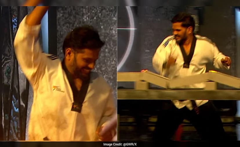 Indian Man Sets World Record By Breaking 37 Flaming Concrete Blocks In 30 Seconds