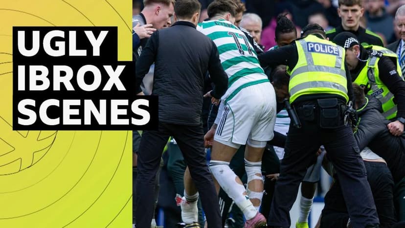 Police separate Celtic and Rangers fans after Ibrox pitch invasion