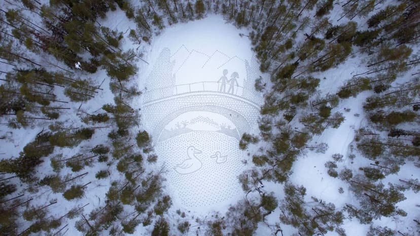 Pictures show | Snow artist Janne Pyykkö tamped a work of art onto the ice of a pond in Nuuksio