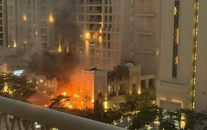 Fire breaks out at Dubai’s Fairmont The Palm hotel after debris falls during Iranian missile attack