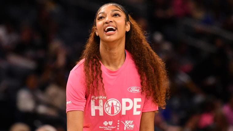 Angel Reese serves First Lady teas in fitted Versace