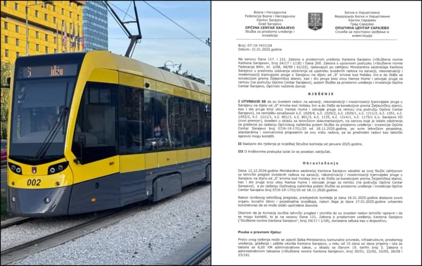 Sarajevo Canton Government Confirms Reconstructed Tram Line Has All Permits