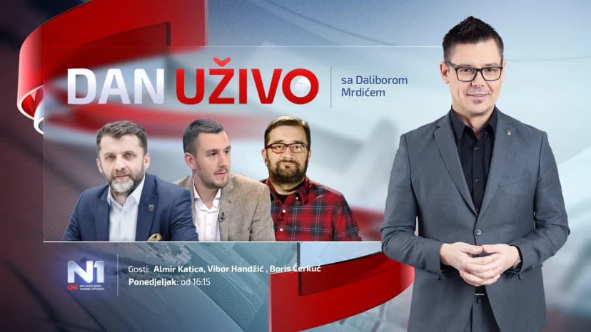 N1 BiH's 'Dan uživo' features guests Admir Katica, Vibor Handžić, and Boris Čerkuč