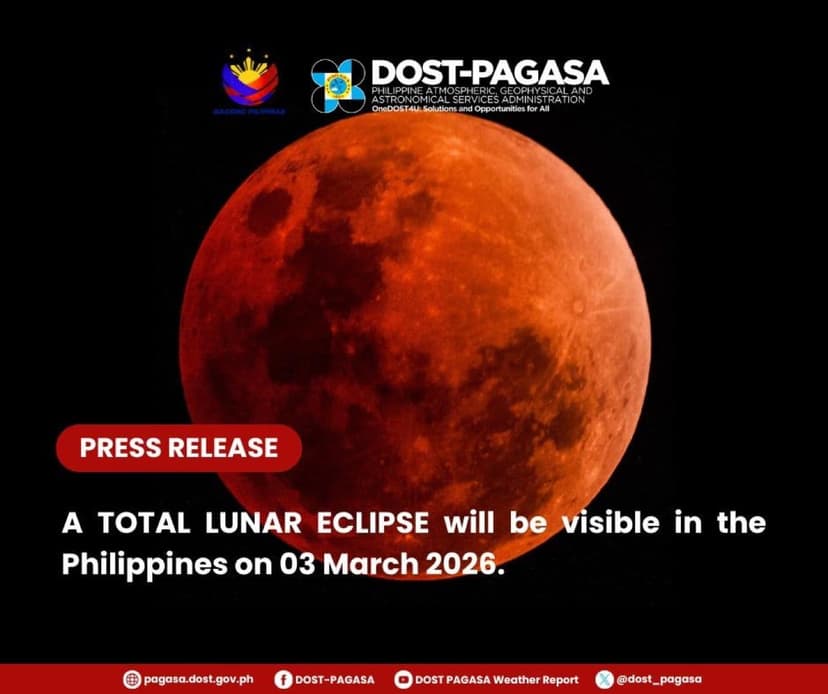 Total Lunar Eclipse Visible in the Philippines on March 3
