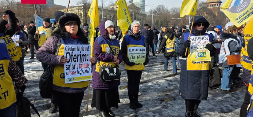 Education Unions Protest at Cotroceni Palace in Romania