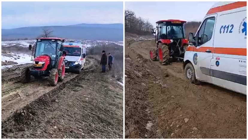 Unpaved County Road in Romania Causes Ambulance to Get Stuck