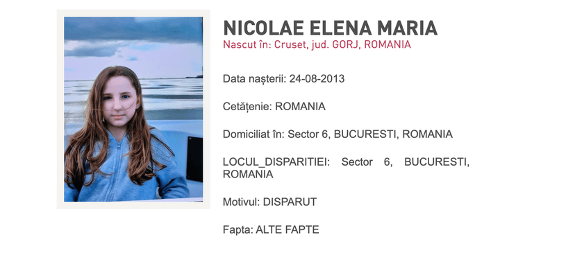 Ro-Alert Issued for Missing 12-Year-Old Girl in Bucharest