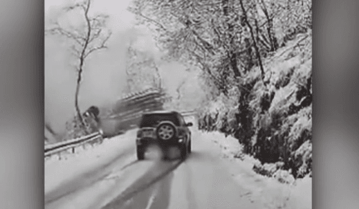 Log Truck Falls into Ravine Near Păltiniș, Romania