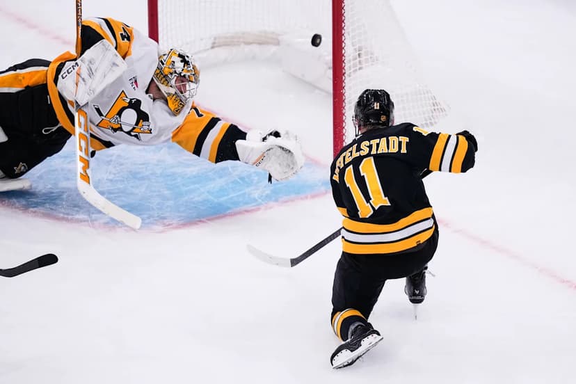 The Bruins beat the Penguins 2-1 as Khusnutdinov, Mittelstadt score 50 seconds apart