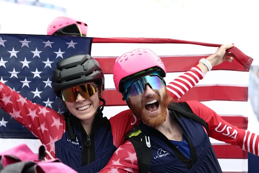 Anna Gibson and Cameron Smith Celebrate 4th Place in Olympic Skimo Mixed Relay