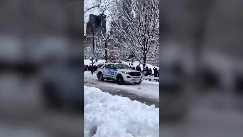 NYPD Vehicle Pelted with Snowballs After Blizzard in New York