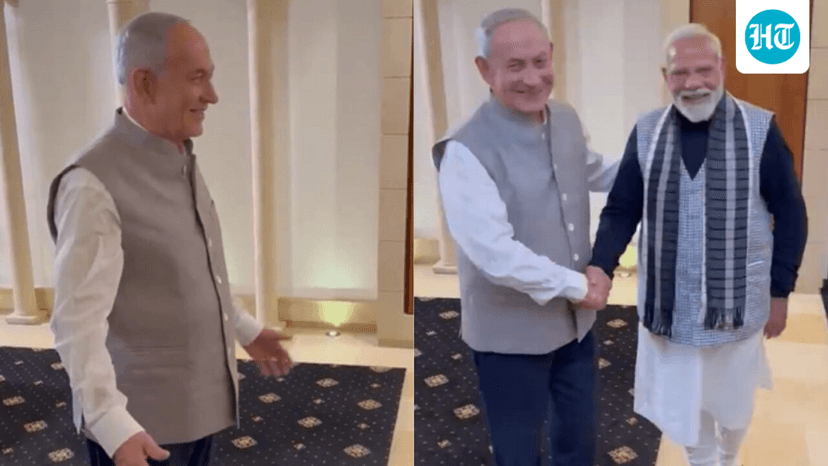 In 'Modi jacket' and kurta, Netanyahu surprises PM Modi at joint dinner | Watch