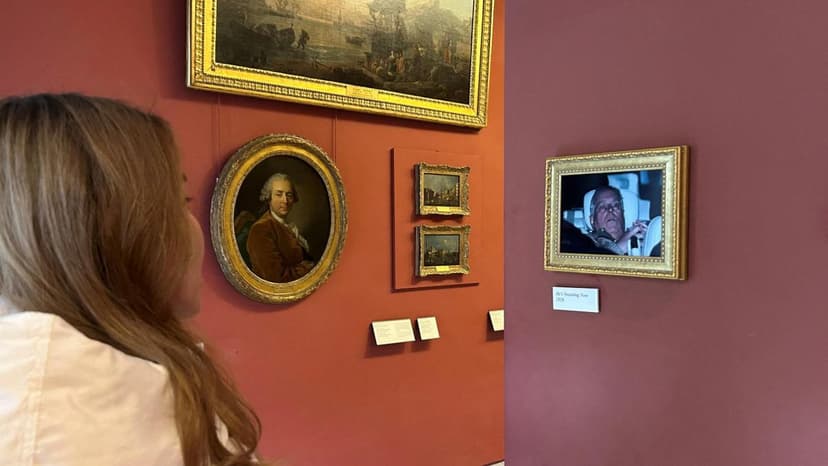 Activists Display Photo of Prince Andrew at the Louvre
