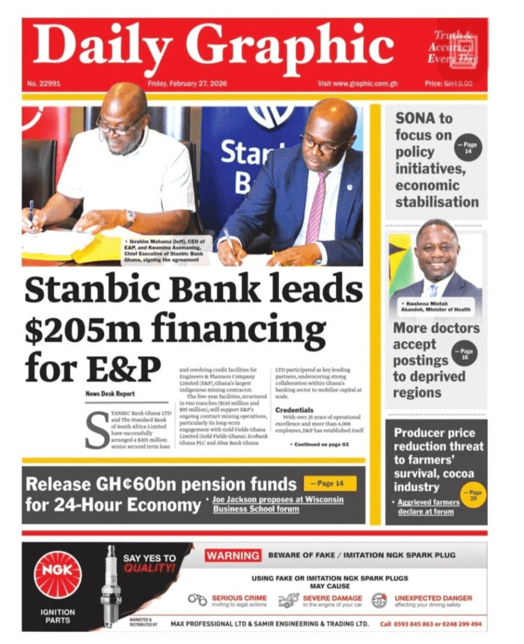 Today’s Front pages: Friday, February 27, 2026