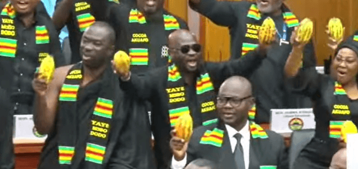 Cocoa Chaos in Parliament: Minority MPs brandish pods to slam gov’t at 2026 SONA