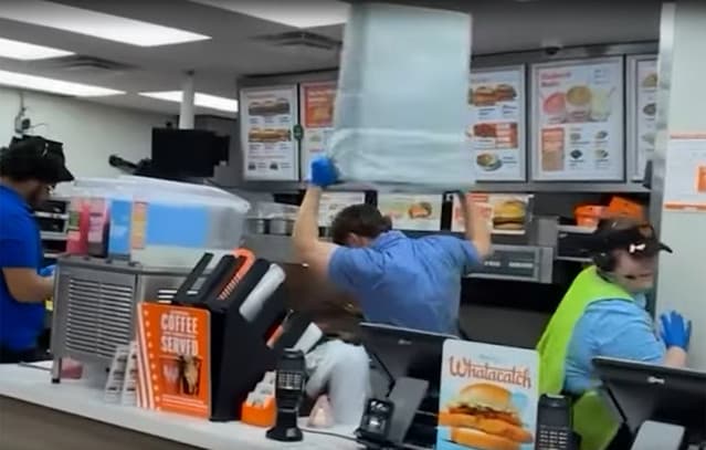 Burger Joint Employee Attacks Drunk Customer with Trash Can in Viral Video